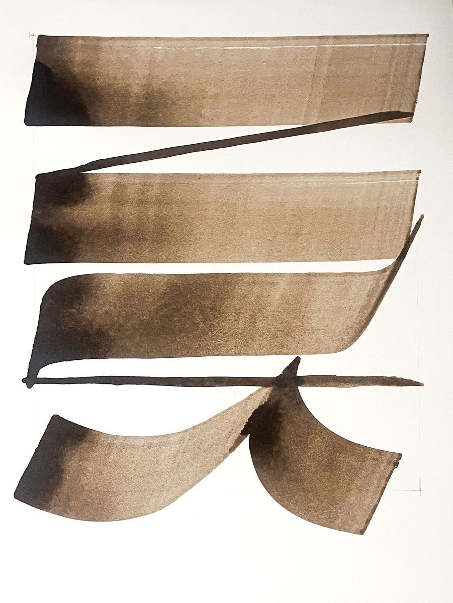 Semeia — Zî, brou de noix sur carton-bois, 60 × 80 cm, 2026